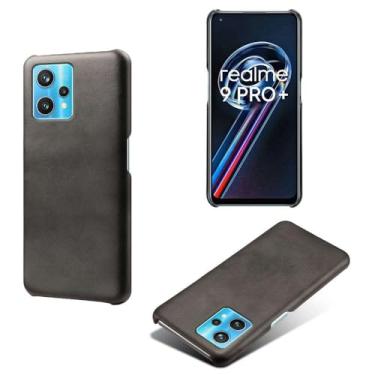 Imagem de Capa para OPPO Realme Narzo 50 Pro,Proteção contra quedas,Casca de volta de cor sólida simples,Design de couro de imitação de plástico-Black