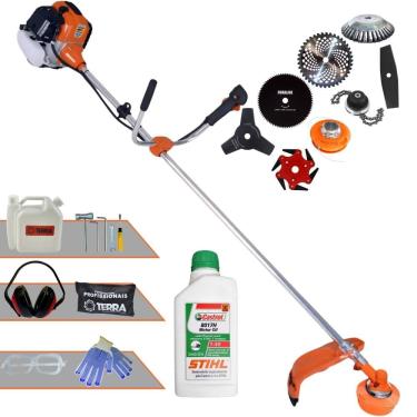 Imagem de Máquina de Cortar Grama Lateral À Gasolina Terra GR520XP 6.500rpm 52cc 2,5HP de Potência Roçadeira Completa Com 8 Opções de Cortes + ÓLEO STIHL + EPI