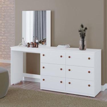Imagem de Cômoda Penteadeira Marília 100 MDF Tuboarte 6 Gavetas e Espelho, Branc