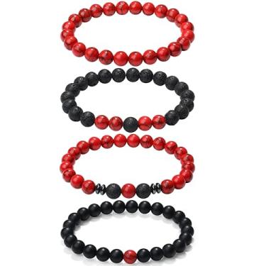 Imagem de XIANNVXI Pulseira masculina de contas 3/4 peças 8 mm conjunto de pulseiras de contas de pedra para homens olho de tigre Lava Rock Obsidiana Pulseira de cristal preto com contas elásticas para homens