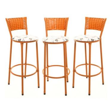 Imagem de KIT 3 Banquetas Alta Encapada Junco IMBUIA Area de Lazer Cozinha Balcã