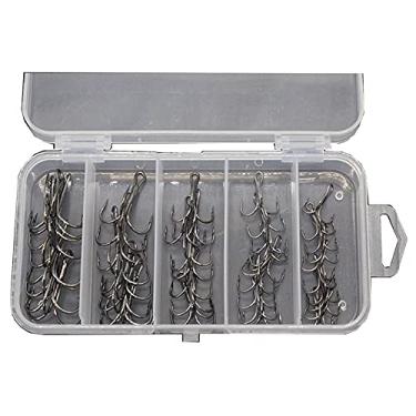 Imagem de Ganchos de pesca 50 pçs/caixa de aço de alto carbono triplos anzóis de pesca com ganchos de tweeter farpado para isca, acessórios de pesca marítima, equipamento de pesca, anzóis prateados ou pretos