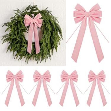Imagem de Laços de veludo para decoração de árvore de Natal, 16,5 x 35 cm, enfeites de férias, embrulho de presente, guirlanda, escada, decoração de lareira (4, rosa)