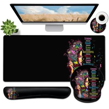 Imagem de Mouse pad grande, mouse pad ergonômico com descanso de pulso e teclado descanso de pulso conjunto 4 em 1, tapete de mesa estendido de 80 x 30 cm para escritório em casa, afro-americana, mulheres