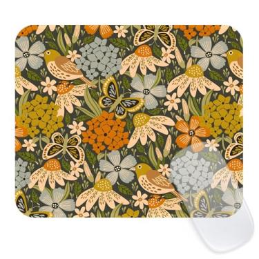 Imagem de Seorsok Tapete de rato elegante com padrões de pássaros e flores, tapetes de rato texturizados premium para laptop de escritório, tapetes de rato práticos laváveis fofos com bordas costuradas