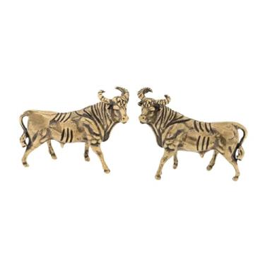 Imagem de WeiLaiKeQi 2 peças estatueta de touro de latão em miniatura artesanato decoração de mesa ornamento de mesa figura de boi para casa estantes amigo sala de estar