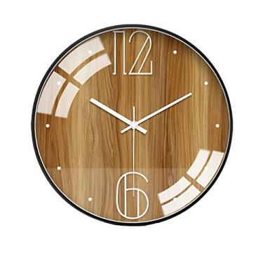 Imagem de ngddf2haa Relógio de parede personalizado de grão de madeira criativo moderno minimalista sala de estar quarto relógio de quartzo silencioso (tamanho: A) (C)