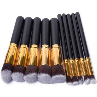 Imagem de Kit De Pincéis Kabuki 10 Peças  Preto/Dourado 
