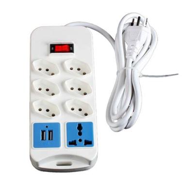 Imagem de Régua de Energia 7 Tomadas 2 USB Bivolt Branco 110v/220v - BIVENA