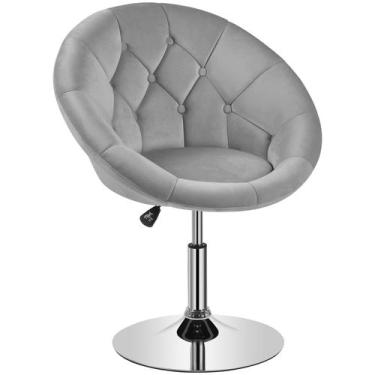 Imagem de Cadeira de penteadeira Yaheetech Swivel Velvet, redonda, tufada, encos