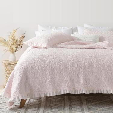 Imagem de Conjunto de roupa de cama de edredão HORIMOTE HOME rosa com babados ki