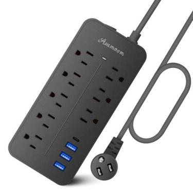 Imagem de Protetor de sobretensão, faixa de alimentação de 15 pés com USB C, 8 t