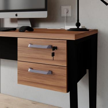 Imagem de Gaveteiro Suspenso para Mesa de Escritório 2 Gavetas com Chave Corporate Nogal/Preto