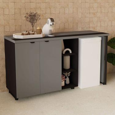 Imagem de Aparador Frigobar de Embutir Direito com Armário 2 Portas com Pés em Metal Corporate Cinza Sagrado / Preto