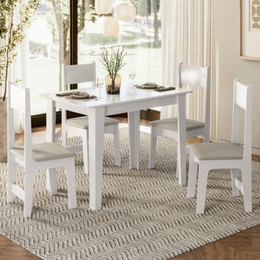 Imagem de Sala de Jantar Mesa com 4 Cadeiras Assento Delta Branco/Savana
