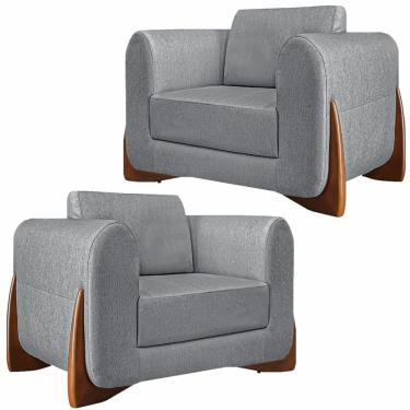 Imagem de Kit 2 Poltronas Decorativas Pés em Madeira Buzz Linho Cinza - Gran Belo