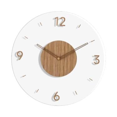 Imagem de Baoblaze Relógio de parede de madeira acrílica, relógio decorativo de 30 cm com movimento silencioso para banheiro de fazenda, sala de jantar de hotel, Redondo