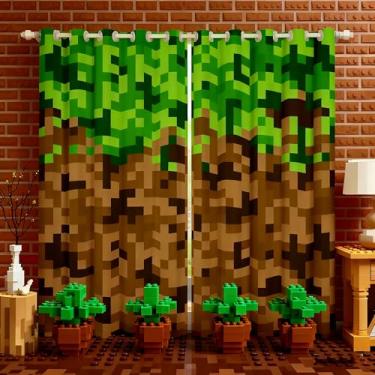 Imagem de Cortina de janela quadrada estilo mineiro, marrom, verde, militar, camuflada, para decoração de quarto de crianças, meninos, adolescentes, homens, desenho animado, gamepad, moderno, tratamento de