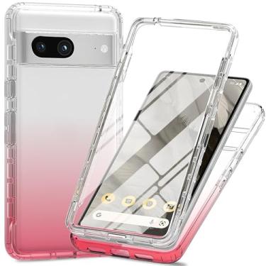 Imagem de Capa transparente de proteção total de 360° com protetor de tela integrado para Google Pixel 8, capa fina de TPU e PC, bordas elevadas, aderência antiderrapante, design de camada dupla à prova de