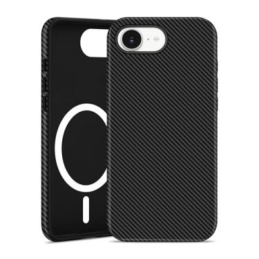 Imagem de Jusy Capa de telefone compatível com padrão de fibra de carbono MagSafe para iPhone 16e, capa de iPhone de design minimalista com carregamento sem fio (fosco) - preta