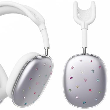 Imagem de BlHMCASE Capa de fone de ouvido para AirPods Max, capa de fone de ouvido transparente com coração de estrela Y2K, capa de silicone branca para Apple AirPods Max