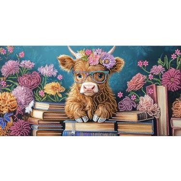 Imagem de Bimkole Kits de arte de diamante de forma especial grande para adultos vaca, conjunto de bordado de strass 5D faça você mesmo com diamantes arte livro de flores por números ponto cruz decoração de
