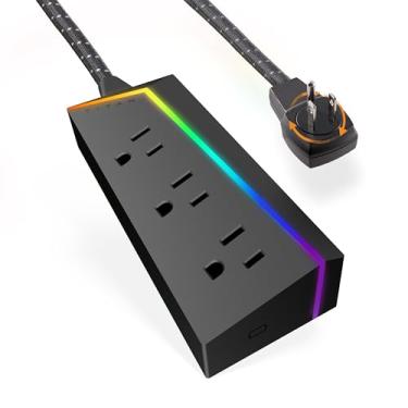 Imagem de Titan Tira de energia de 3 tomadas, cabo de extensão trançado de 2,4 m, faixa de luz LED com espectro completo de seleção de cores, compatível com PC Power Gaming, laptop, configuração de computador, PS4, PS5, Xbox, preto, 57354