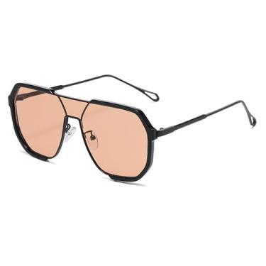 Imagem de Óculos de sol aviador quadrados grandes retrô para mulheres e homens, moda vintage moderno grande aviador óculos de sol UV400, Preto, laranja