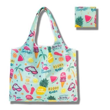 Imagem de Sacolas de compras reutilizáveis para mulheres, sacolas de compras de poliéster dobráveis extragrandes resistentes laváveis na máquina reutilizáveis para armazenamento de viagem, uso diário, material