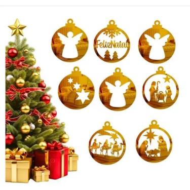Imagem de Kit 8 Enfeites Natalinos em Acrílico Espelhado, Decoração para Árvore de Natal, Dourado, 7x6cm, Anjos e Presépio
