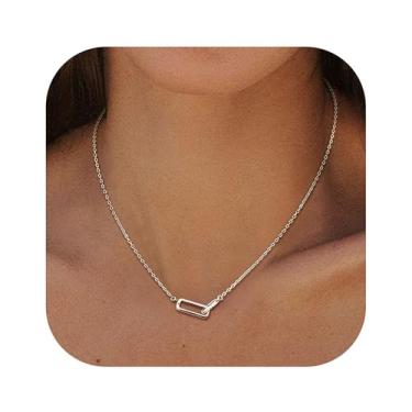 Imagem de Colar feminino com pingente de ouro 14K com clipe de papel, gargantilha interligada, colares de zircônia cúbica para mulheres, colar com pingente infinito de prata, colares ovais, joias eternidade