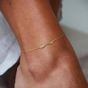 Imagem de Tornozeleira dourada feminina banhada a ouro 14k com escudo duplo simétrico