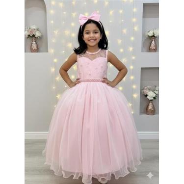 Imagem de Vestido Infantil Rosa Claro Longo com Renda para Formatura Daminha - F