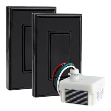 Imagem de RunLessWire Kit de interruptor de luz sem fio de escurecimento de 3 vias sem bateria para casa elétrica faça você mesmo, alcance de 45,7 m, 2 interruptores remotos e 1 receptor regulador de