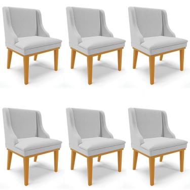 Imagem de Kit 6 Cadeiras Estofadas Para Sala De Jantar Base Fixa De Madeira Castanho Lia Linho Cinza - Ibiza