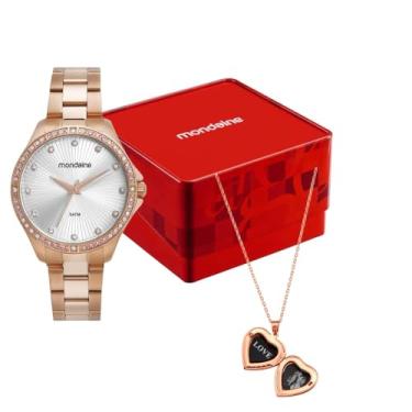 Imagem de Mondaine Kit Relógio Feminino Rose Gold Clássico Aço Colar