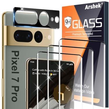 Imagem de [Pacote com 3+1] Protetor de tela para Google Pixel 7 Pro, vidro temperado 9H, compatível com impressão digital ultrassônica, curvado em 3D, resistente a arranhões HD para Google Pixel 7 Pro 5G