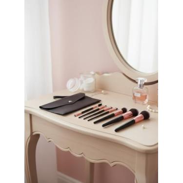 Imagem de Conjunto completo de 7 pincéis de maquiagem com bolsa de cosméticos preta – Kit de pincéis para sombra, blush, pó