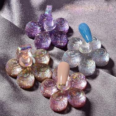 Imagem de AKOAK 4 peças de suporte de cabeça de unha, suporte de placa de unha de ameixa, suporte magnético de cabeça de unha em forma de flor brilhante, prática de arte de unha de base exibindo ferramentas de