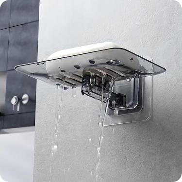 Imagem de Saboneteira de drenagem montada na parede, suporte de sabão autoadesivo para banheiro e cozinha, bandeja de sabão que economiza espaço