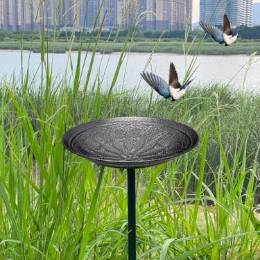 Imagem de Bebedouro para pássaros de metal à prova de ferrugem ao ar livre, banho de pássaros de jardim de montagem simples, adequado para gramados, quintais e pátios. Escolha para amantes de pássaros (preto +