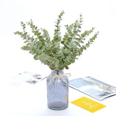 Imagem de 1 peça única planta simuladora de folha de dinheiro de eucalipto, decoração de planta em vaso, decoração de casa com folhas