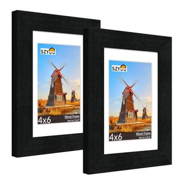 Imagem de SZYUU Conjunto de 2 porta-retratos 10 x 15 com vidro verdadeiro, resistente a arranhões, fácil de montar para exibição de parede ou mesa, decoração de escritório em casa (preto fosco)