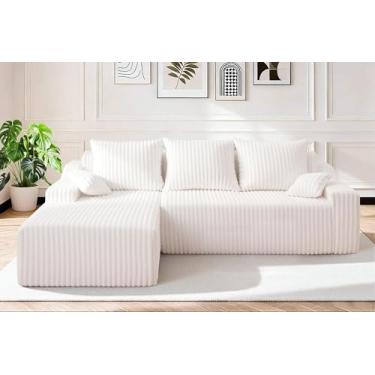 Imagem de HABUTWAY Sofá secional em nuvem, sofá desossado com espreguiçadeira, sofá modular confortável com assento profundo para sala de estar, quarto, sofá em forma de L com tecido de veludo cotelê, sem