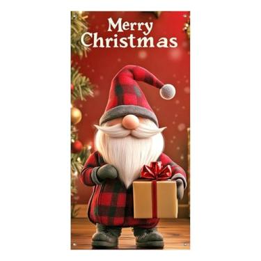 Imagem de BlissYard Capa de porta de Natal, presente xadrez de gnomo, 188 x 89 cm, faixa de varanda de feliz Natal, decoração de entrada sazonal, decoração de porta de pátio, placa de boas-vindas para ambientes