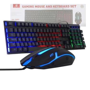 Imagem de Kit Gamer Teclado Semi Mecanico Gamer Iluminado, Mouse Gamer Com Led USB 3200DPI, 7 Botões