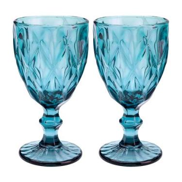 Imagem de Jogo 2 Taças de Vidro Diamond Diamante Azul 300ml Água Class Home