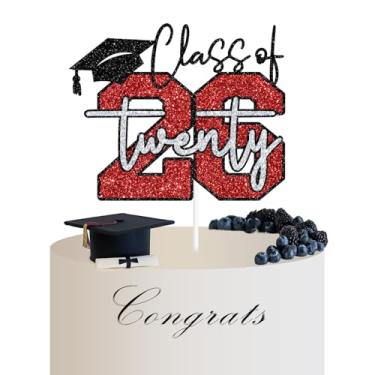 Imagem de Class of 2025 Cake Topper, Congrats Master/PHD, You Did It/Congrats Grad, High School, College Graduation Party Decorations, Red and Silver Glitter