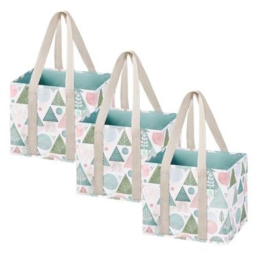 Imagem de VENO Pacote com 3 sacolas de compras reutilizáveis, sacolas de compras para mantimentos, bolsa utilitária com alças e fundo rígido, organizador de carrinho de compras dobrável, resistente à água