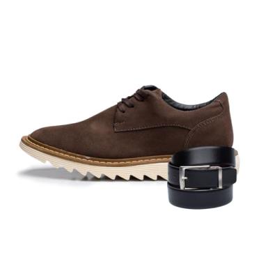 Imagem de ThézB Sapato Social Oxford Masculino em Couro Sintético, Sola Tratorada, com Cinto, Estilo Brogue, para Uso Formal e Dia a Dia (Café Off, BR, Adulto, Numérico, 39)